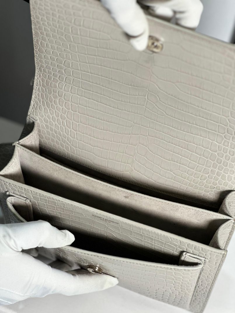 YSL Sunset Medium Crocodile Embossed