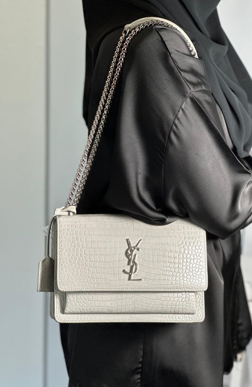 YSL Sunset Medium Crocodile Embossed