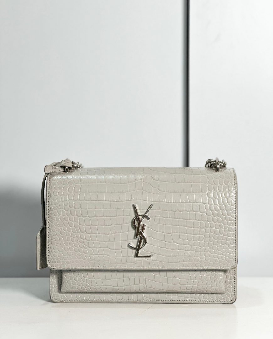 YSL Sunset Medium Crocodile Embossed