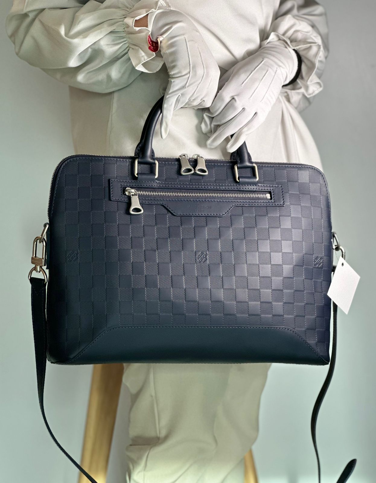 LV Navy Damier Porte Document Bag