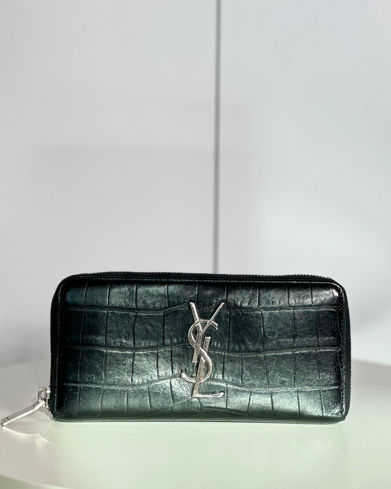 YSL CROCS ZIP AROUND WALLET